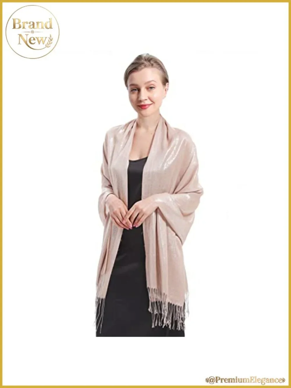 Metallic Glitter Pashmina Shawl Wrap with Fringe for Evening Party